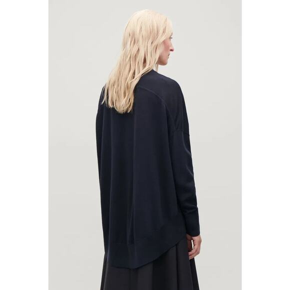 COS Back-Drape Wool Cardigan Navy Blue Size Large - Picture 4 of 7
